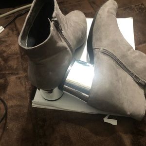 Grey suede silver heel booties